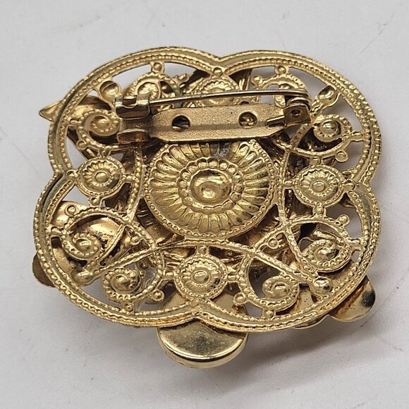 VTG Gold Tone Brooch Pin Mask Cupid Hearts Faux Pearl Time Unbranded - Picture 5 of 9